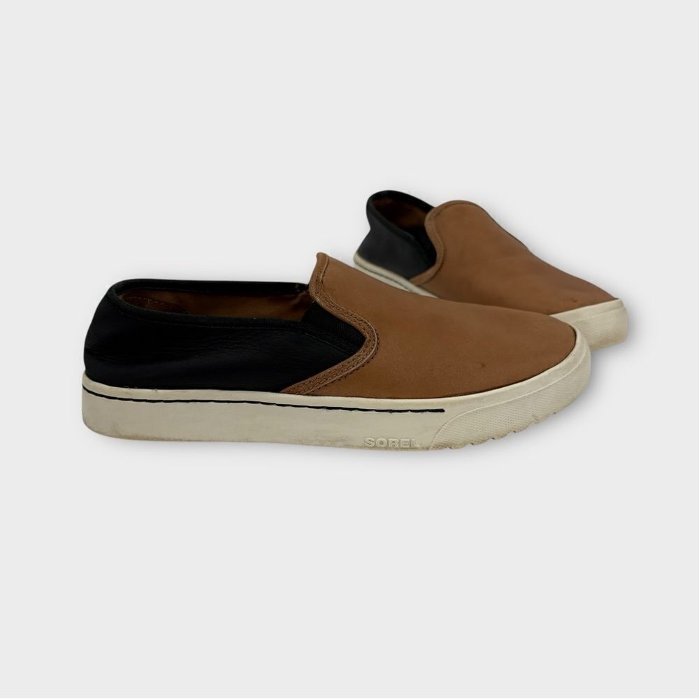 Sorel Campsneak Slip On Leather Casual Sneaker in Camel Brown/Black Women’s SZ 7